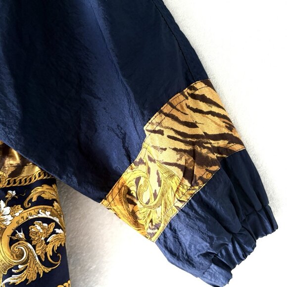 EAST WEST Womens M Vintage Windbreaker Jacket Blue Gold Drawstring Waist 80s 90s - Picture 8 of 13